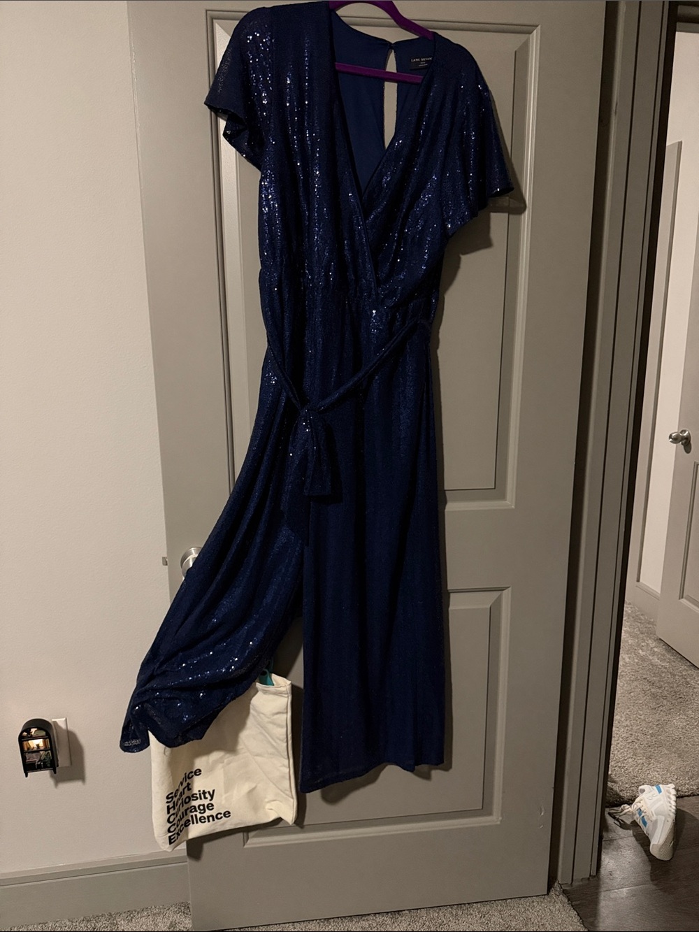 Navy Sequin Wrap Jumpsuit